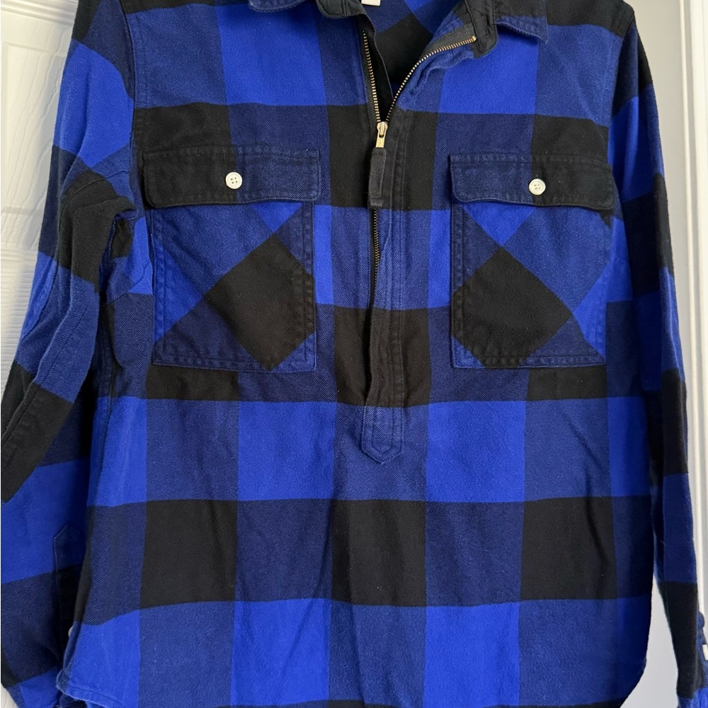 J.CREW Blue Buffalo Plaid Half Zip Flannel Women's Size Small